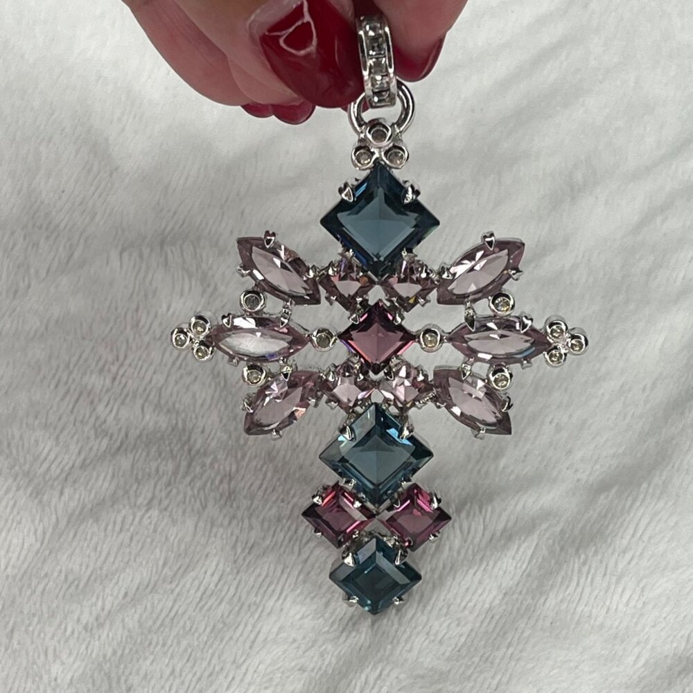 Christian Dior Vintage Cross Pendant With Multicolor Crystals & Certificate Of A - Picture 2 of 10